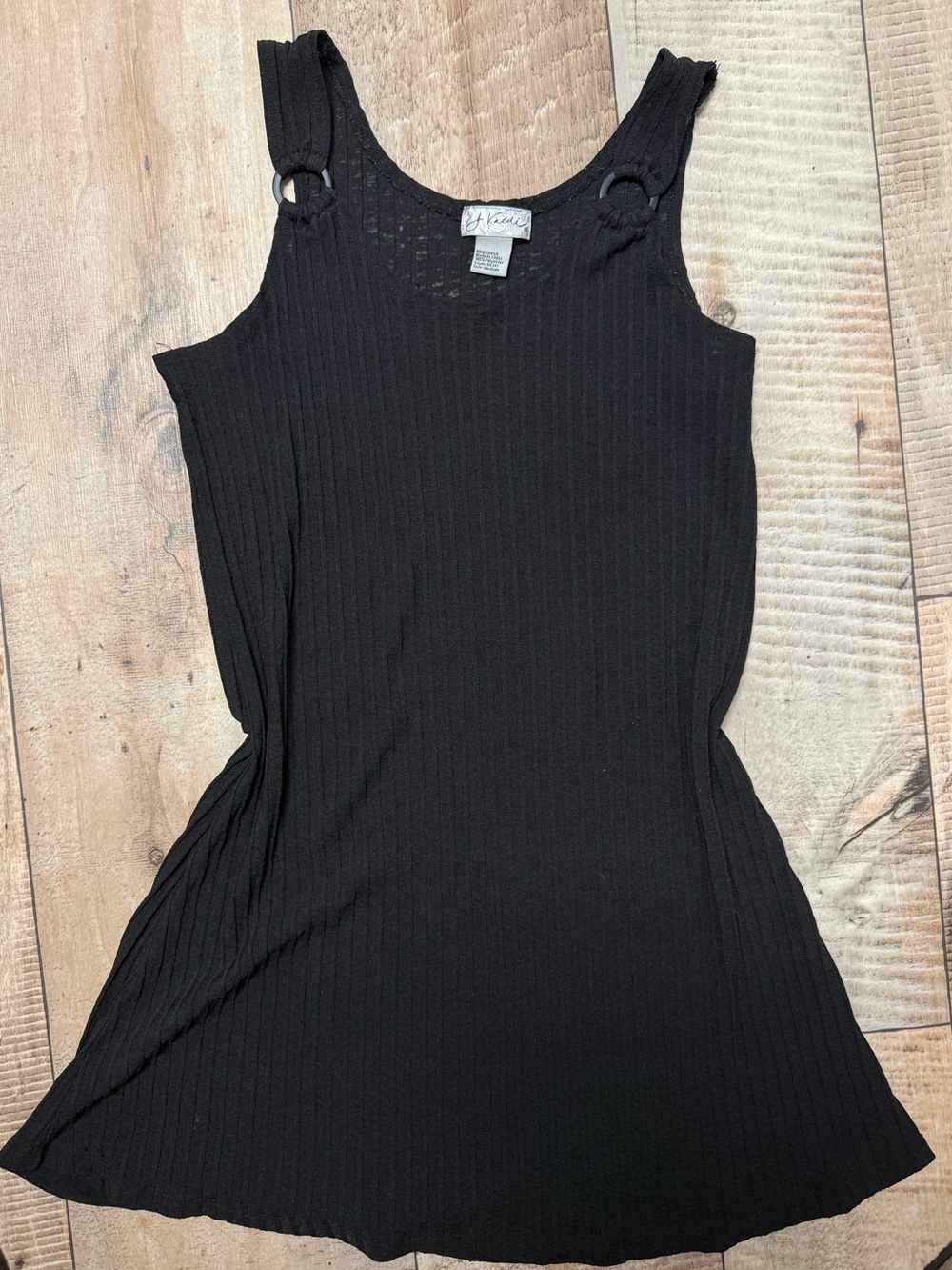 Ribbed Black Mini Dress with Ring-Strap Details